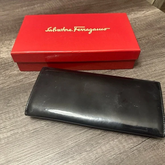 Salvatore Ferragamo Black Patent Leather Clutch